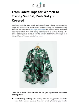 From Latest Tops for Women to Trendy Suit Set, Zaib Got you Covered