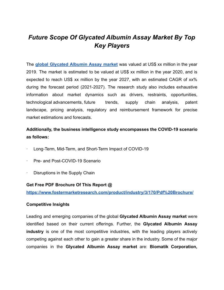 future scope of glycated albumin assay market