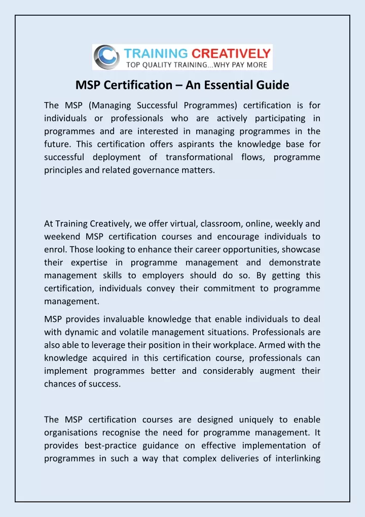 msp certification an essential guide