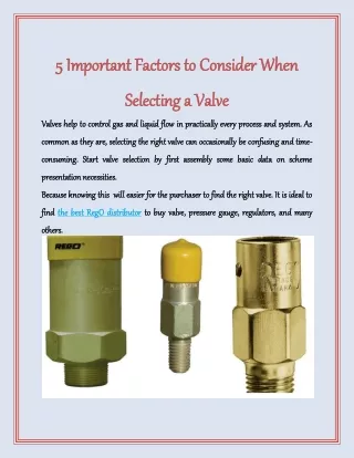 5 Important Factors to Consider When Selecting a Valve
