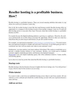 Reseller hosting is a profitable business. How?