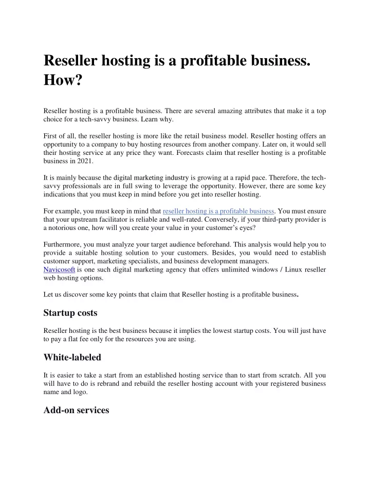 reseller hosting is a profitable business