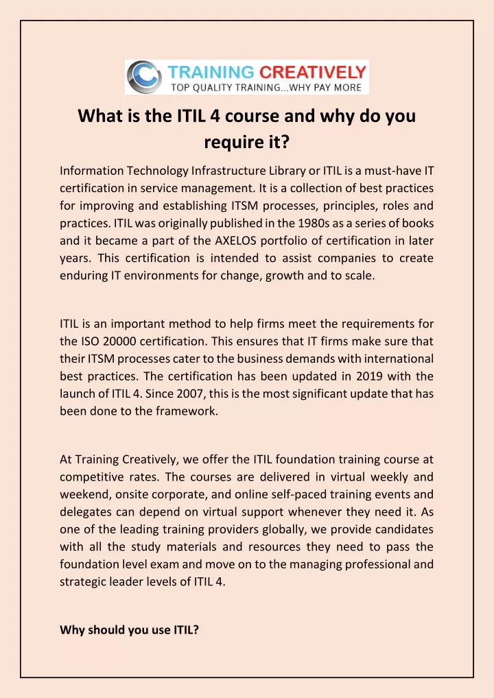 what is the itil 4 course and why do you require