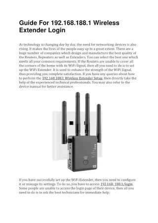 Guide For 192.168.188.1 Wireless Extender Login