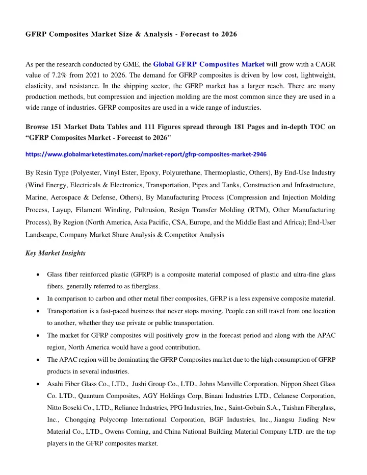 gfrp composites market size analysis forecast