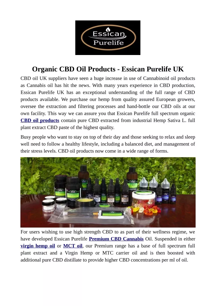organic cbd oil products essican purelife