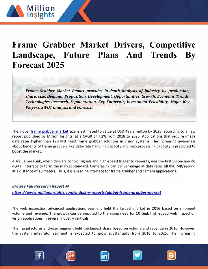 frame grabber market drivers competitive