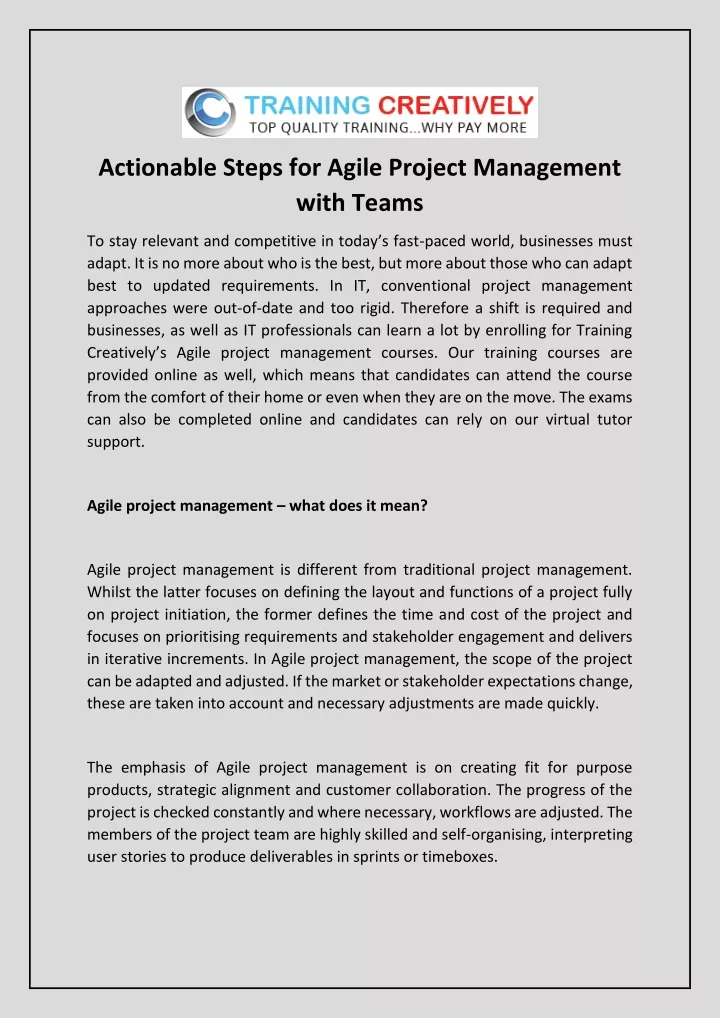 actionable steps for agile project management