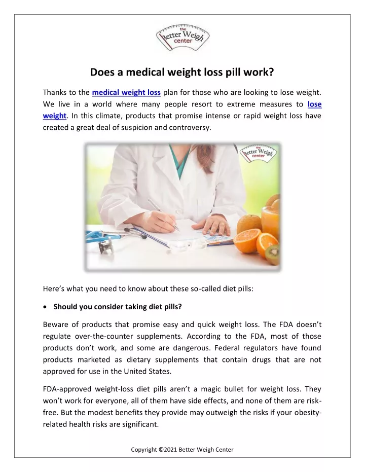 does a medical weight loss pill work