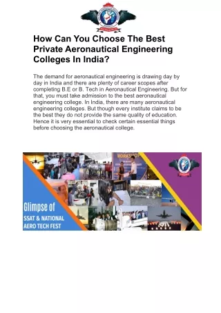 How Can You Choose The Best Private Aeronautical Engineering Colleges In India?
