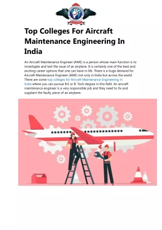Top Colleges For Aircraft Maintenance Engineering In India