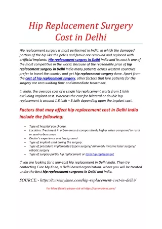 Hip replacement surgery cost in Delhi