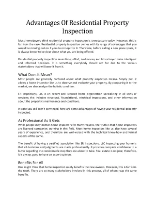 Advantages Of Residential Property Inspection