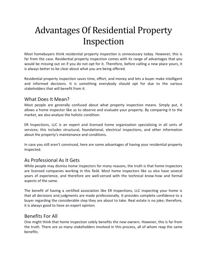 advantages of residential property inspection
