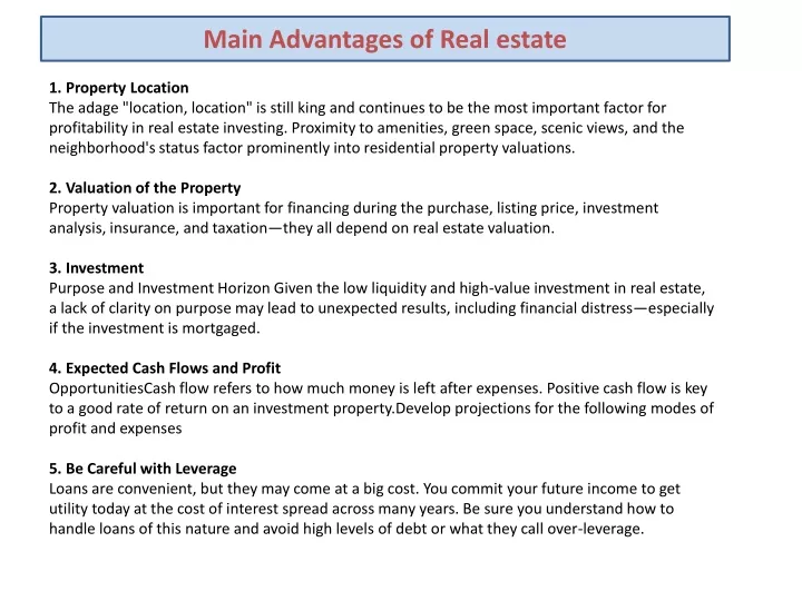 main advantages of real estate