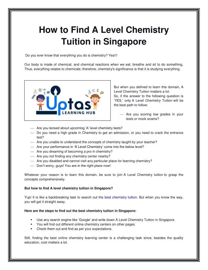 how to find a level chemistry tuition in singapore
