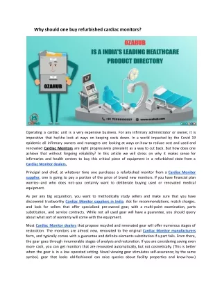 why should one buy refurbished cardiac monitors