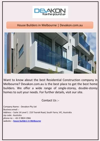 House Builders in Melbourne | Devakon.com.au