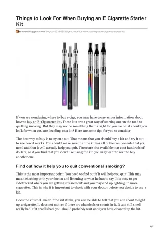 Things to Look For When Buying an E Cigarette Starter Kit