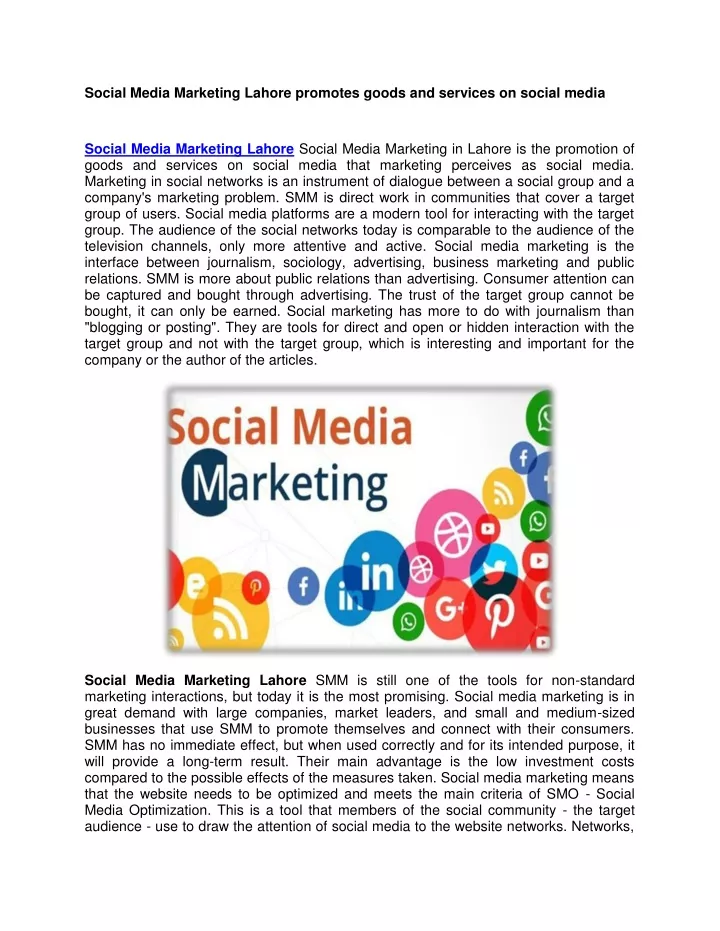 social media marketing lahore promotes goods
