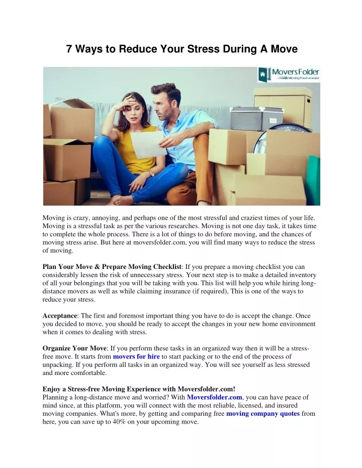 7 ways to reduce your stress during a move