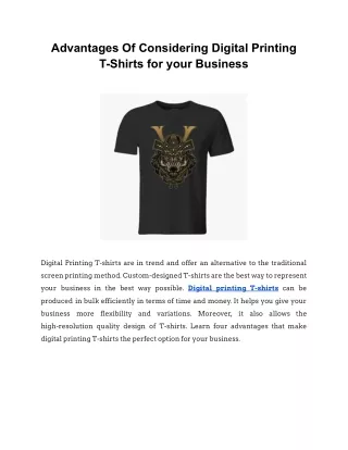 Advantages Of Considering Digital Printing T-Shirts for your Business
