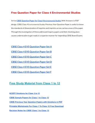 free question paper for class 4 environmental