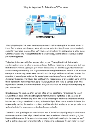 why it s important to take care of the news