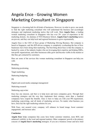 Angela Ence - Growing Women Marketing Consultant in Singapore