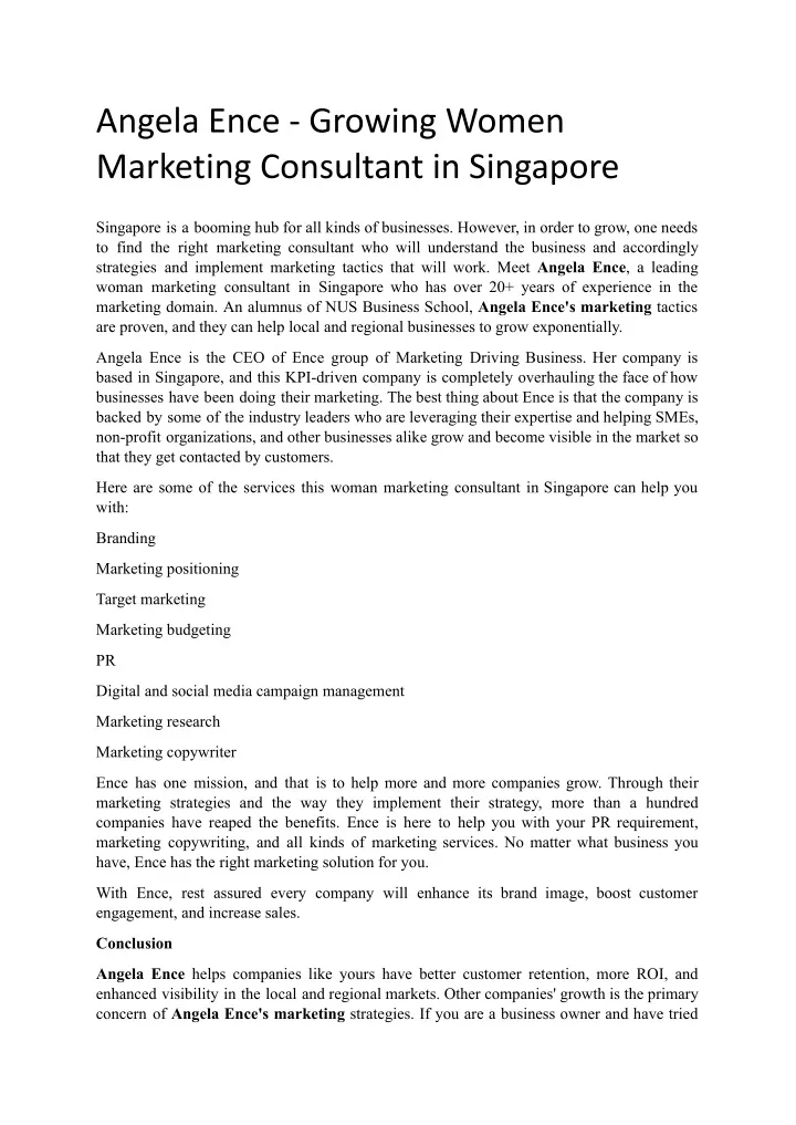 angela ence growing women marketing consultant