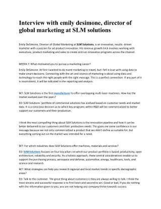 Interview with emily desimone, director of global marketing at SLM solutions