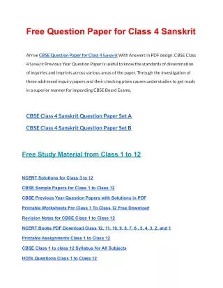 free question paper for class 4 sanskrit