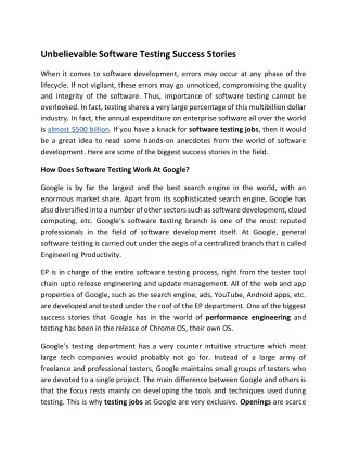 Unbelievable Software Testing Success Stories