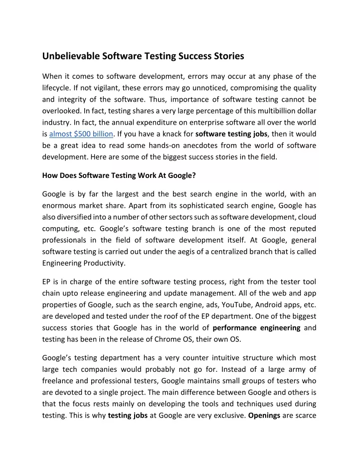 unbelievable software testing success stories