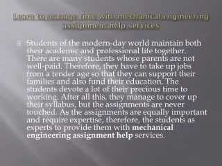 learn to manage time with mechanical engineering assignment help services