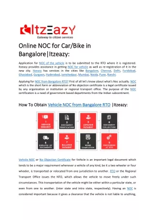 Online NOC for Car/Bike in Bangalore|Itzeazy: