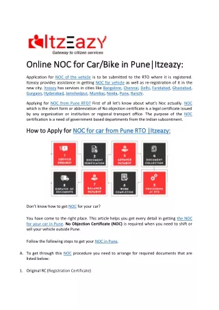 Online NOC for Car/Bike in Bangalore|Itzeazy:
