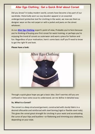 Alter Ego Clothing - Get a Quick Brief about Corset