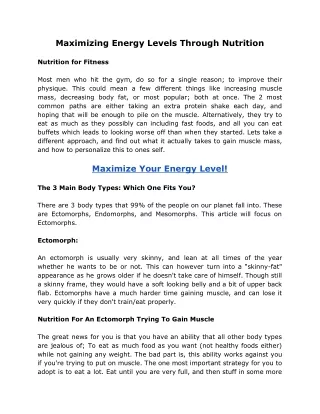 Maximizing Energy Levels Through Nutrition!