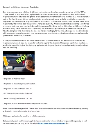 demands for getting a momentary registration