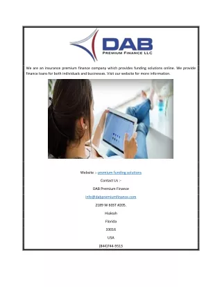 Premium Funding Solutions Online | www2.dabpremiumfinance.com