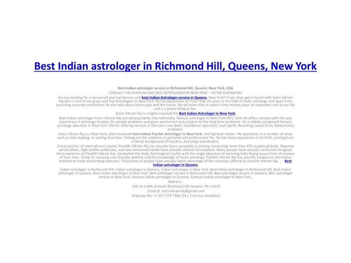best indian astrologer in richmond hill queens new york