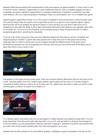 asphalt 9 mod was launched by the manufacturers