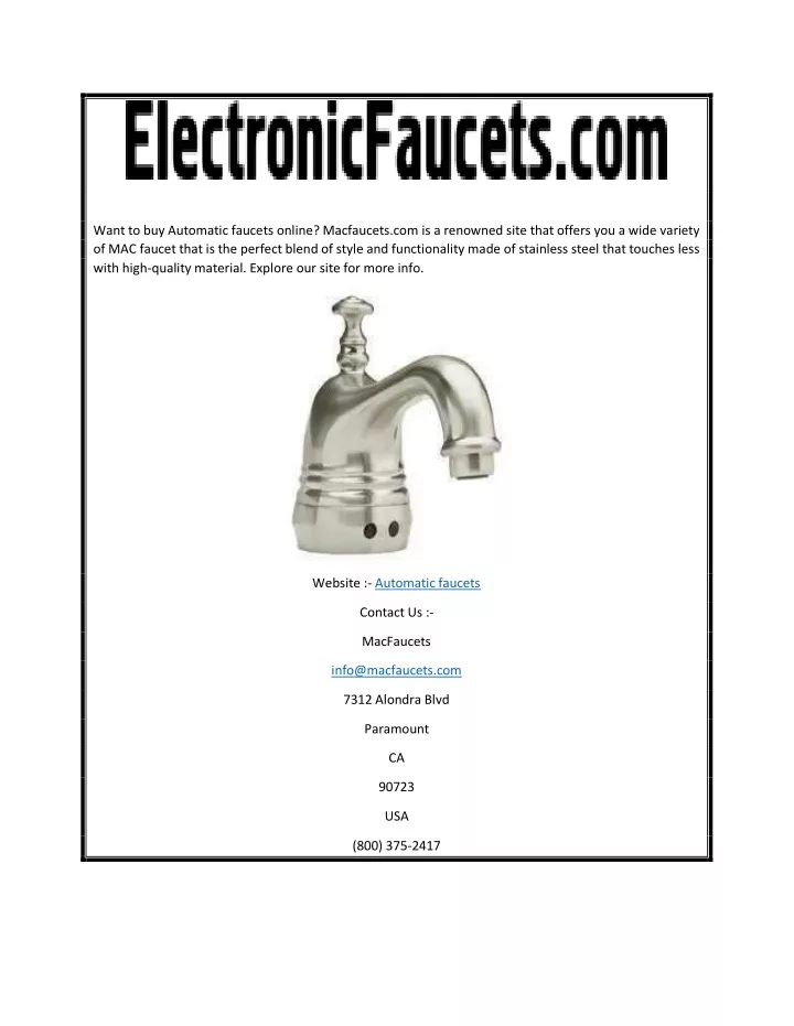 want to buy automatic faucets online macfaucets
