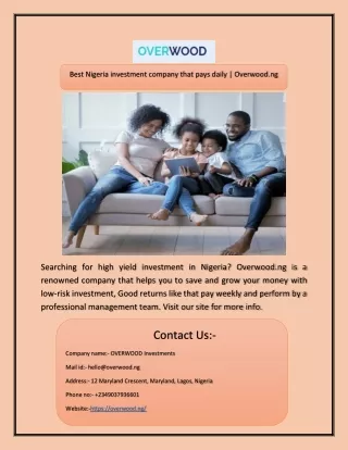 Best Nigeria investment company that pays daily | Overwood.ng