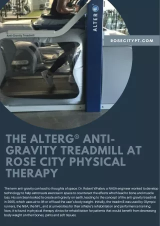 THE ALTERG® ANTI-GRAVITY TREADMILL AT ROSE CITY PHYSICAL THERAPY