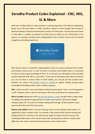 zerodha product codes explained cnc mis