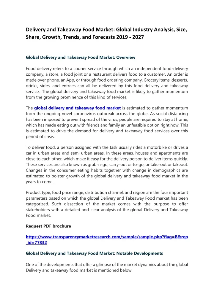 delivery and takeaway food market global industry