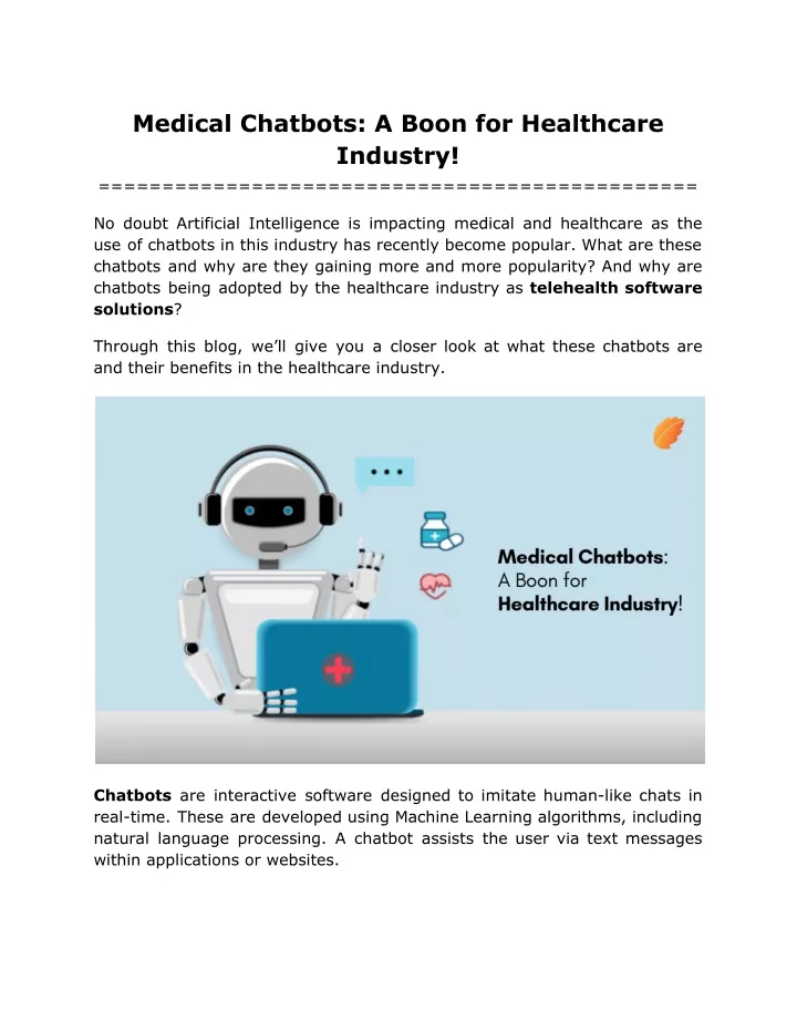 medical chatbots a boon for healthcare industry