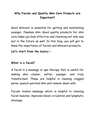 Why Facials and Quality Skin Care Products are Important?